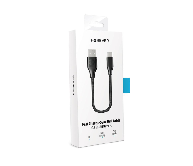 Forever Kabel USB - USB-C CORE 20CM 3A czarny w oplocie - 1380801 - zdjęcie 2